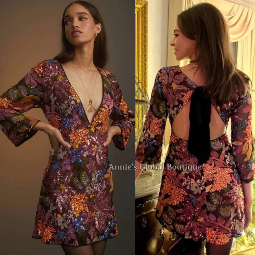 RARE NWT ANTHROPOLOGIE Sequined Embroidered Cut-Out Mini Dress. Size 20W - Picture 12 of 16